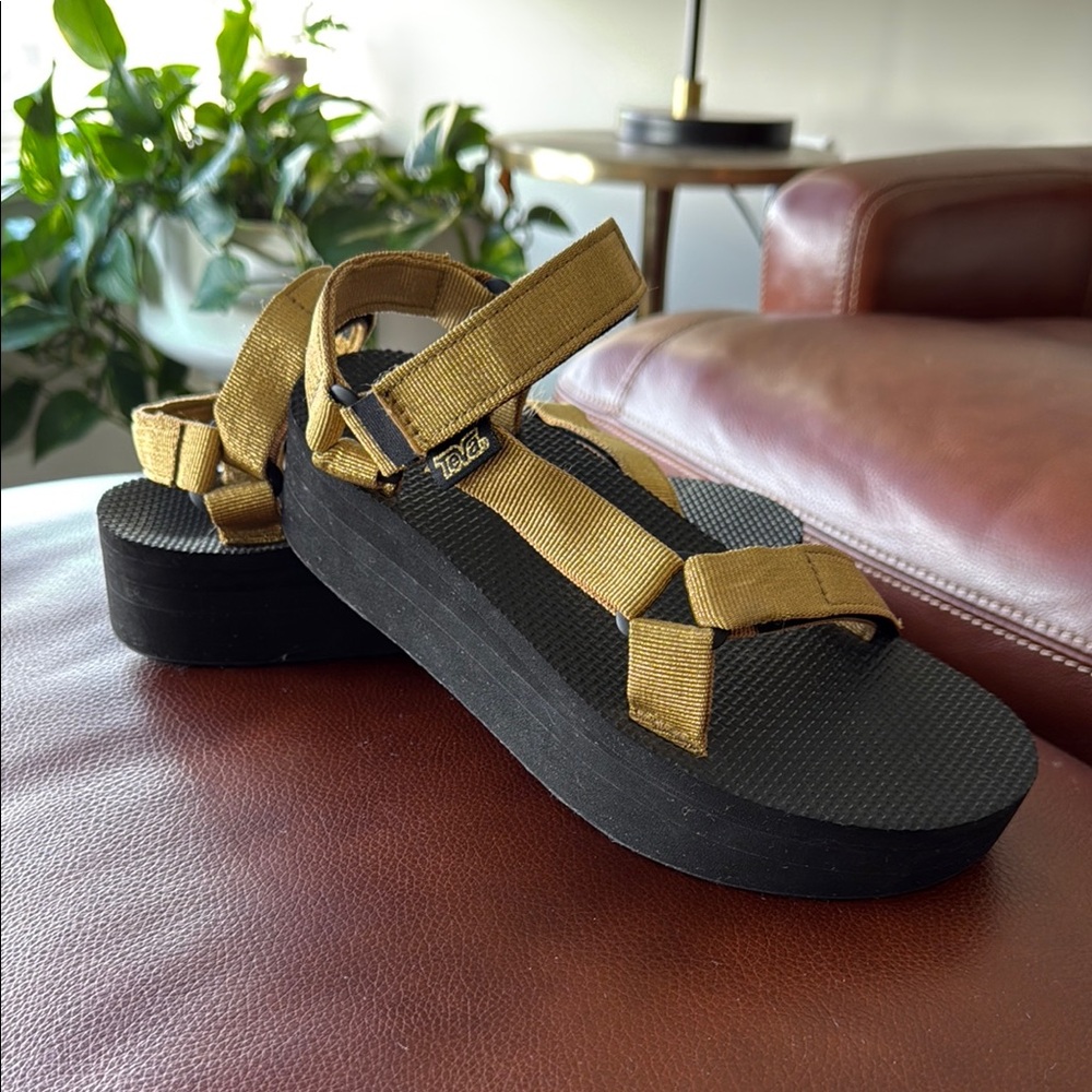 Teva Gold and Black Sandals with Adjustable Straps